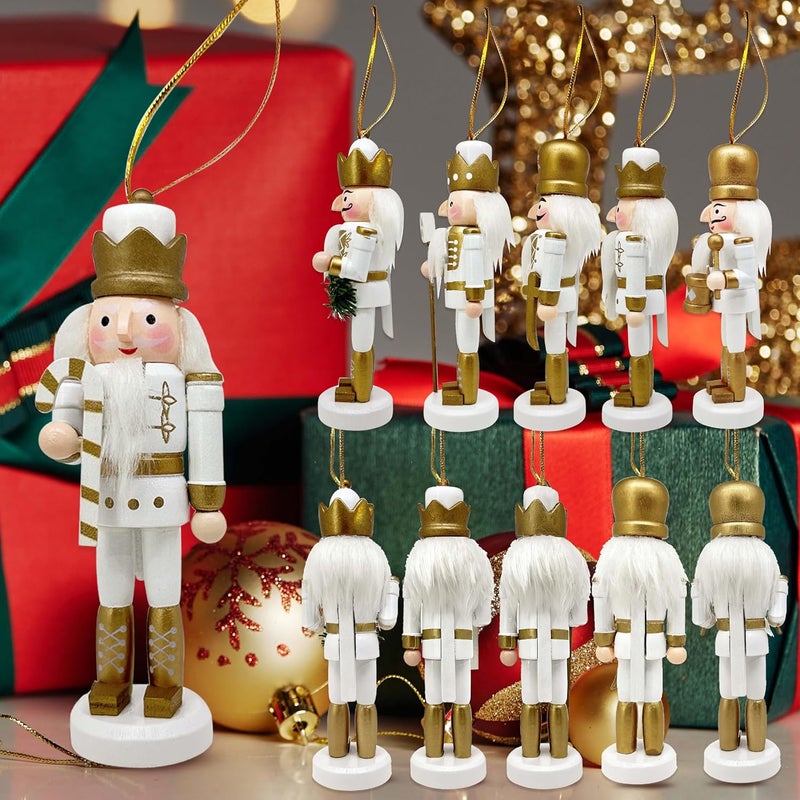 MicoSim Mini Nutcrackers Figures Wooden Christmas Decor, Hanging Nutcracker Ornaments for Xmas Tree, Wood Nut-Crackers Christmas Decorations for Festival Party (Gold, 5PCS) - Image 4